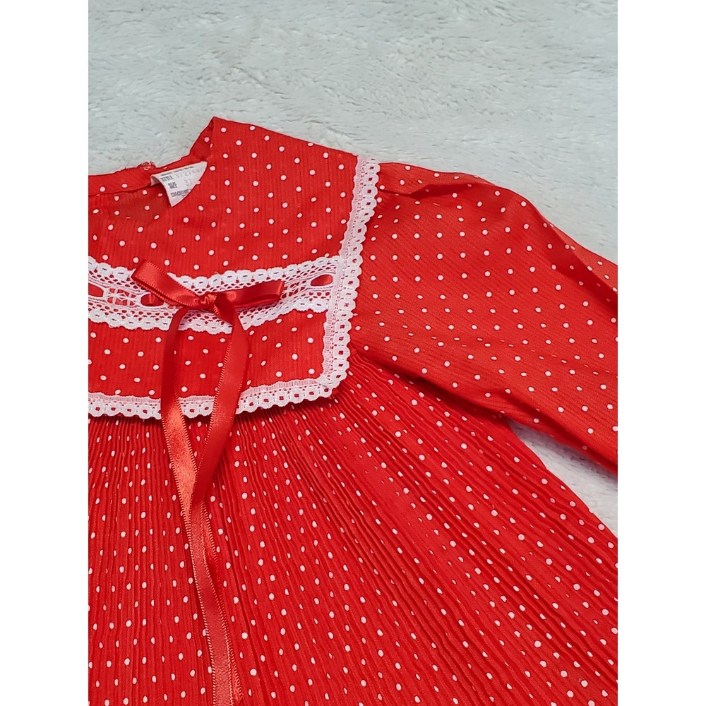 Vintage‎ Red White Polka Dot Formal 80s Pleated Dress Toddler Girl 3T Retro - Picture 3 of 8